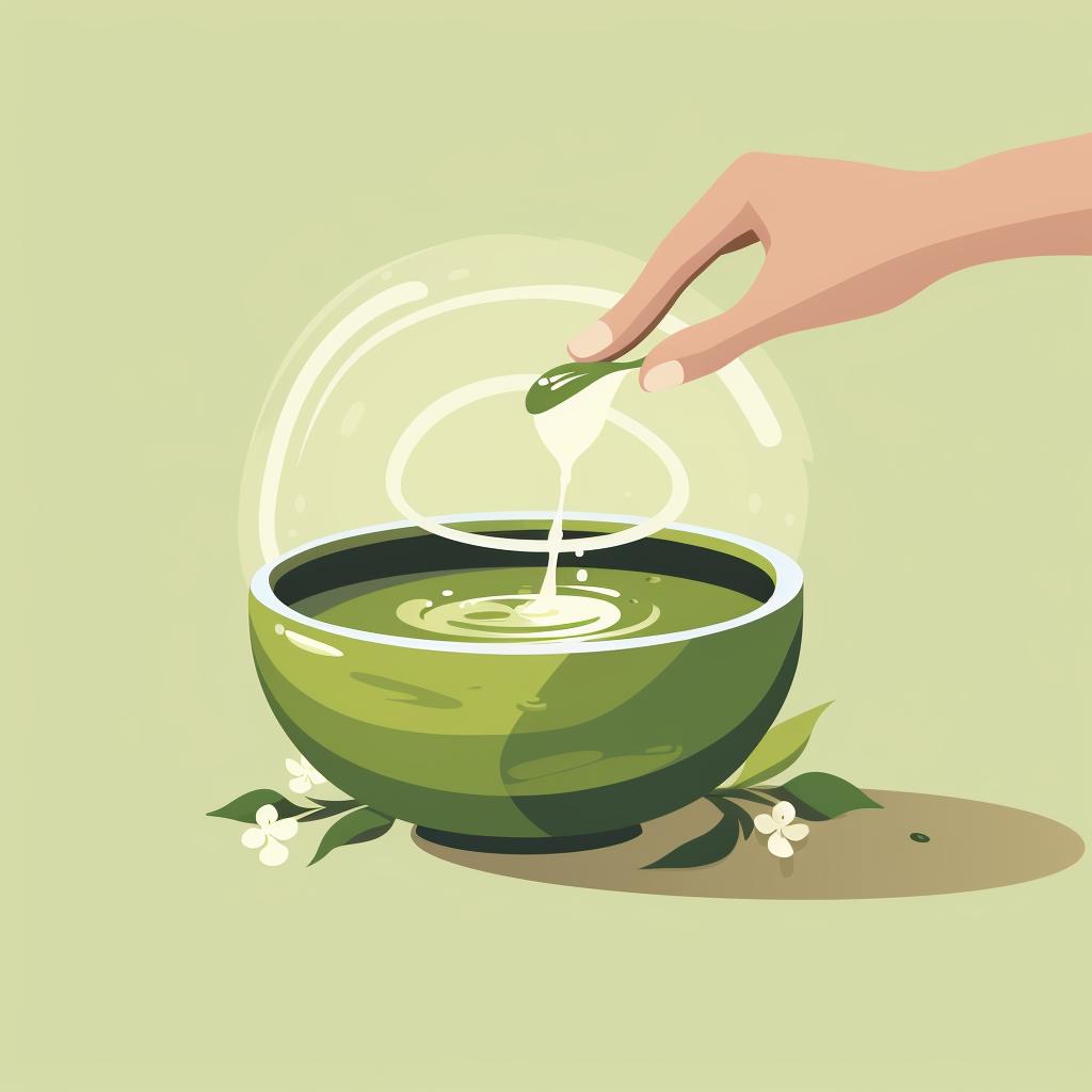 Hot water being poured into a tea bowl with matcha powder