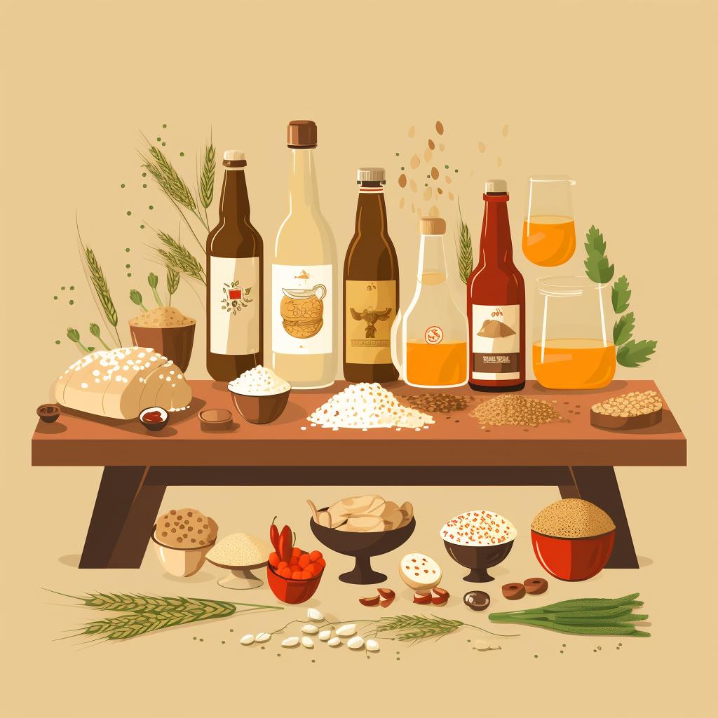 Ingredients for brewing beer spread out on a table