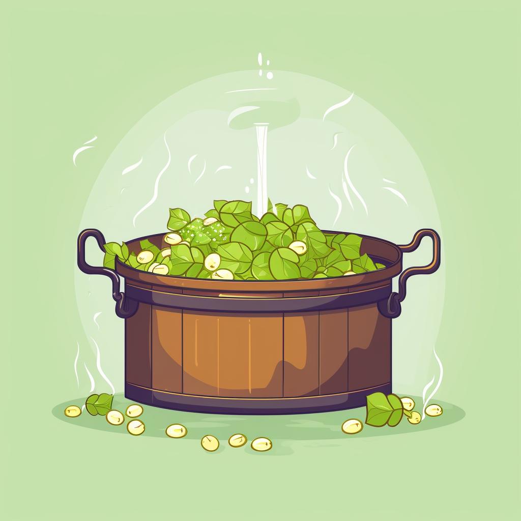 Boiling wort with hops in a brewing kettle