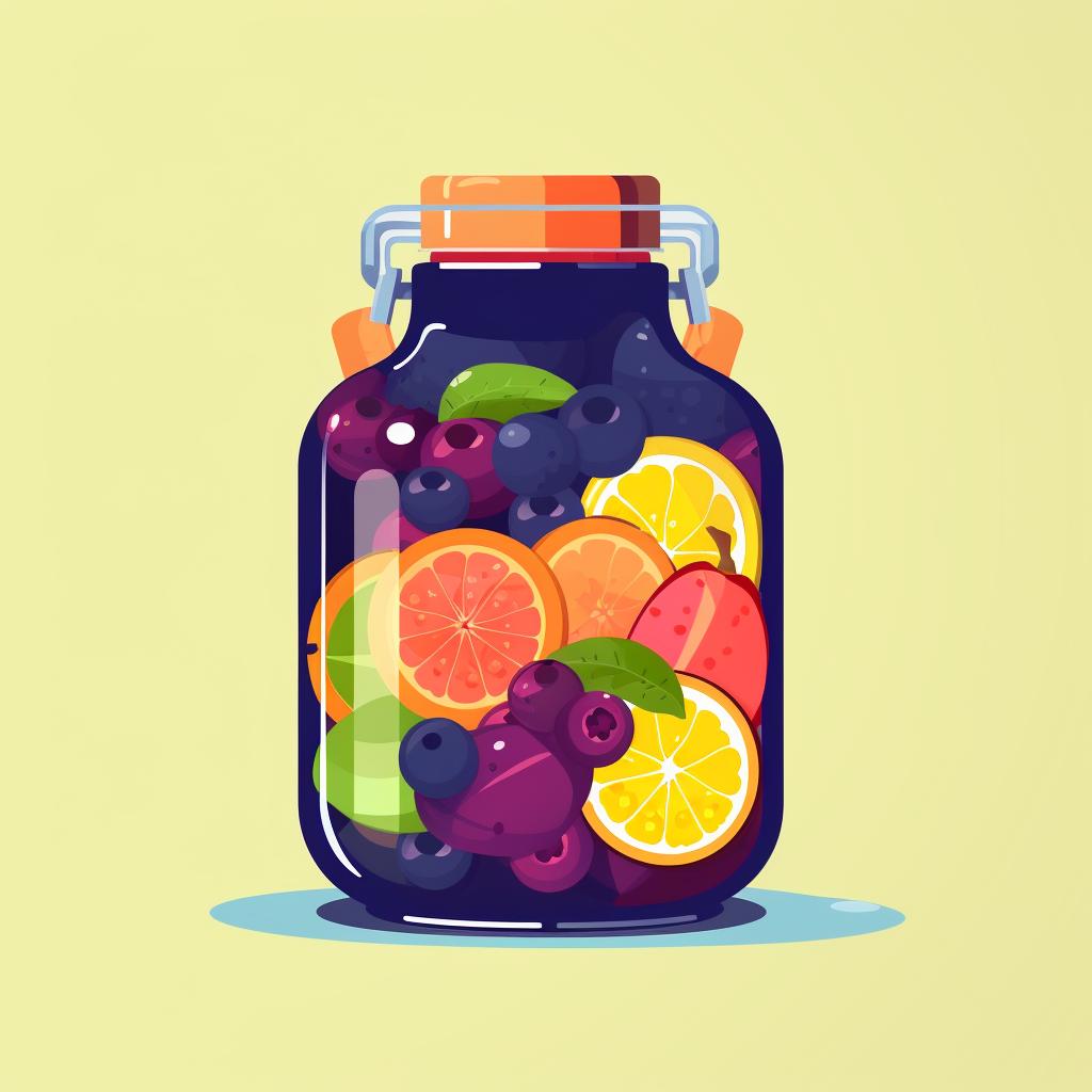 A jar of vibrant exotic fruit syrup